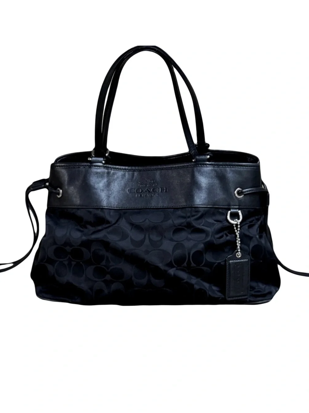 🎠 Coach Legacy Black Signature Drawstring Carryall Satchel Handbag Black 32702